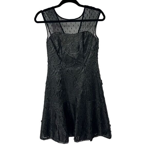 Muse Black Rose 3D Textured Faux Leather Mesh Top Dress Sz 2 Women’s - Picture 1 of 8